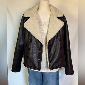 Stylish & Cozy Ralph Lauren Faux Suede Sherpa Dark Brown Aviator Jacket